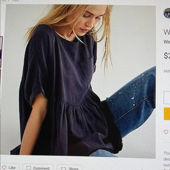 We The Free Navy Oversized Small Babydoll Flowy Relaxed Fit Pockets Linen Blend - Picture 1 of 15